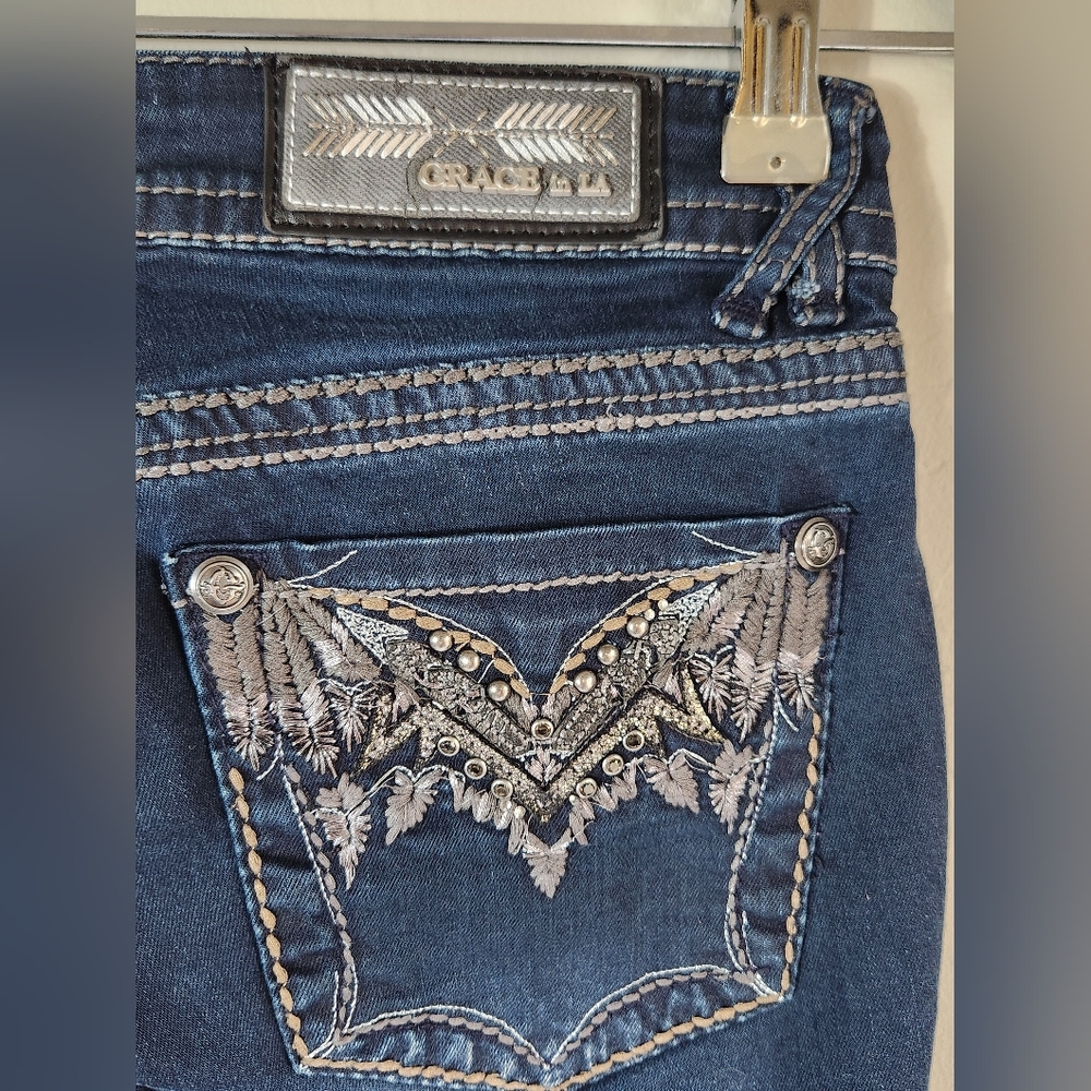 Grace In LA Dark Blue Boot Cut Jeans Size 26 SKU F20 - Picture 3 of 6